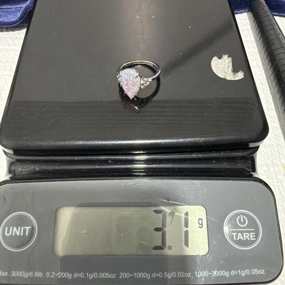 Bomb Party Ring (Size 8) Lab Created White Pink Opal Rhodium Plating